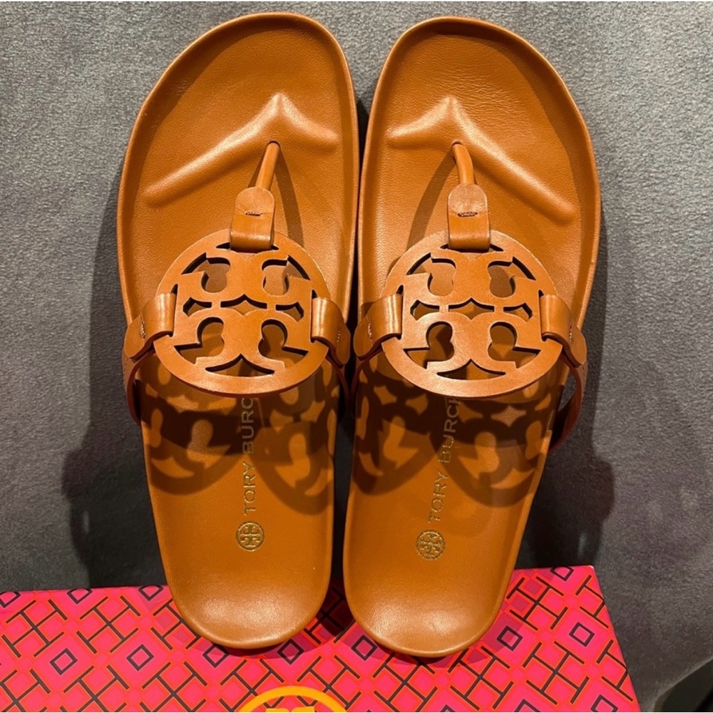 NIB Tory Burch Women’s Miller Cloud Sandals Calf Leather, Miele Size 9.5